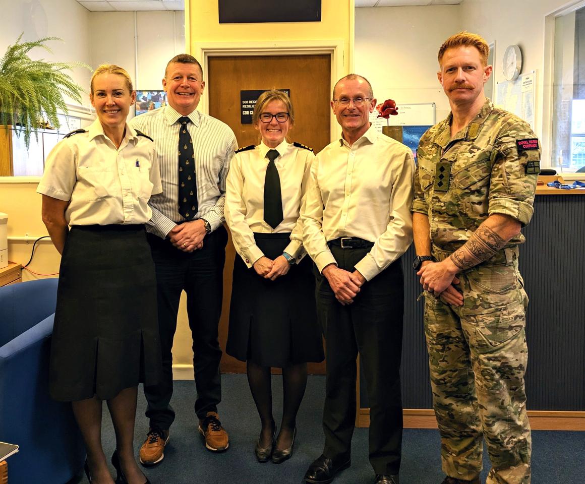 Director of Grants, Jonathan Ball OBE, met with SO1 RN Recovery and Resilience Margins Commander Claire Lees RN and her leadership team, Captain Matt Seymour RM and Chief Petty Officer Angie Cheal at HMS Drake in January 2024. 