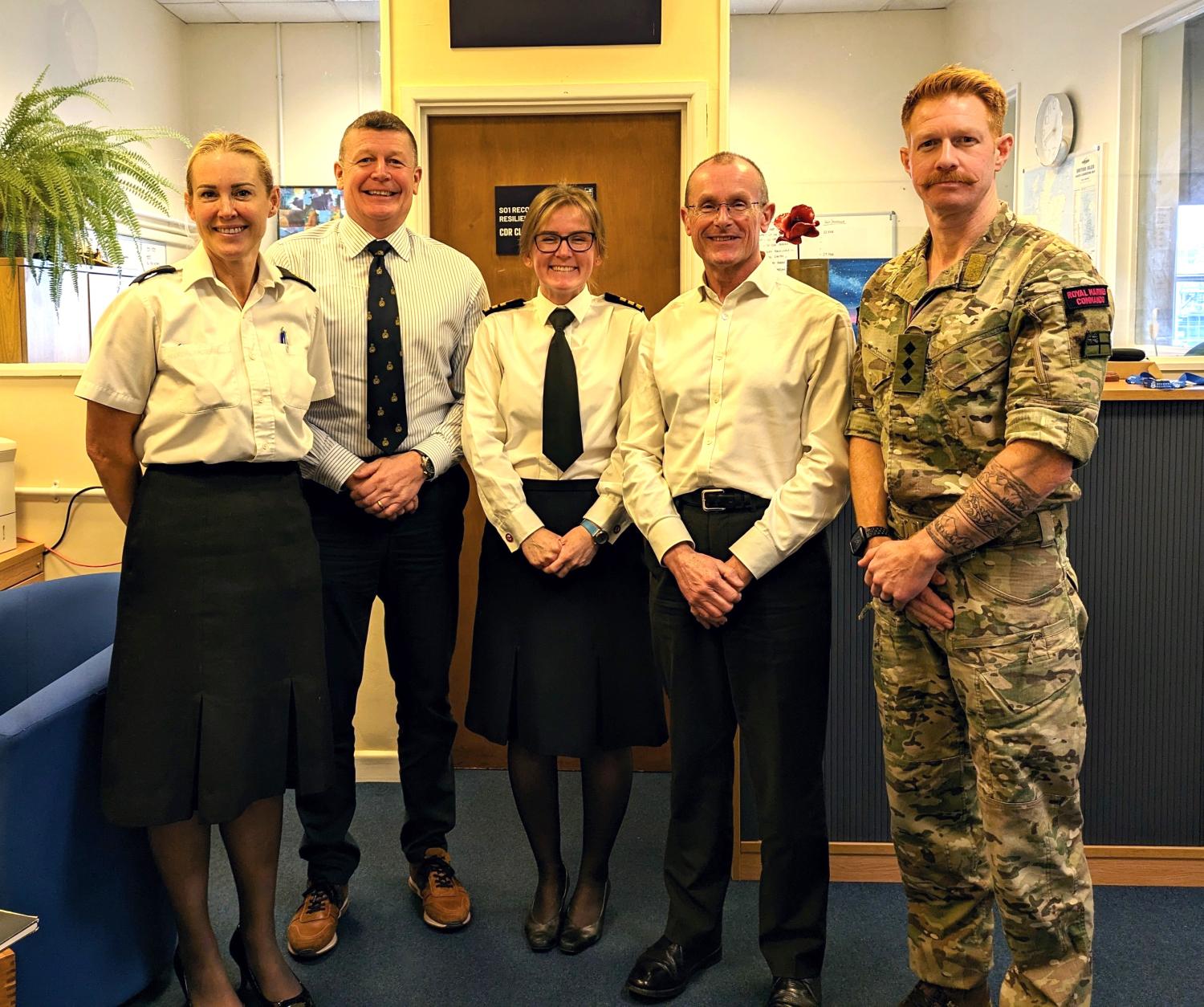 Director of Grants, Jonathan Ball OBE, met with SO1 RN Recovery and Resilience Margins Commander Claire Lees RN and her leadership team, Captain Matt Seymour RM and Chief Petty Officer Angie Cheal at HMS Drake in January 2024.